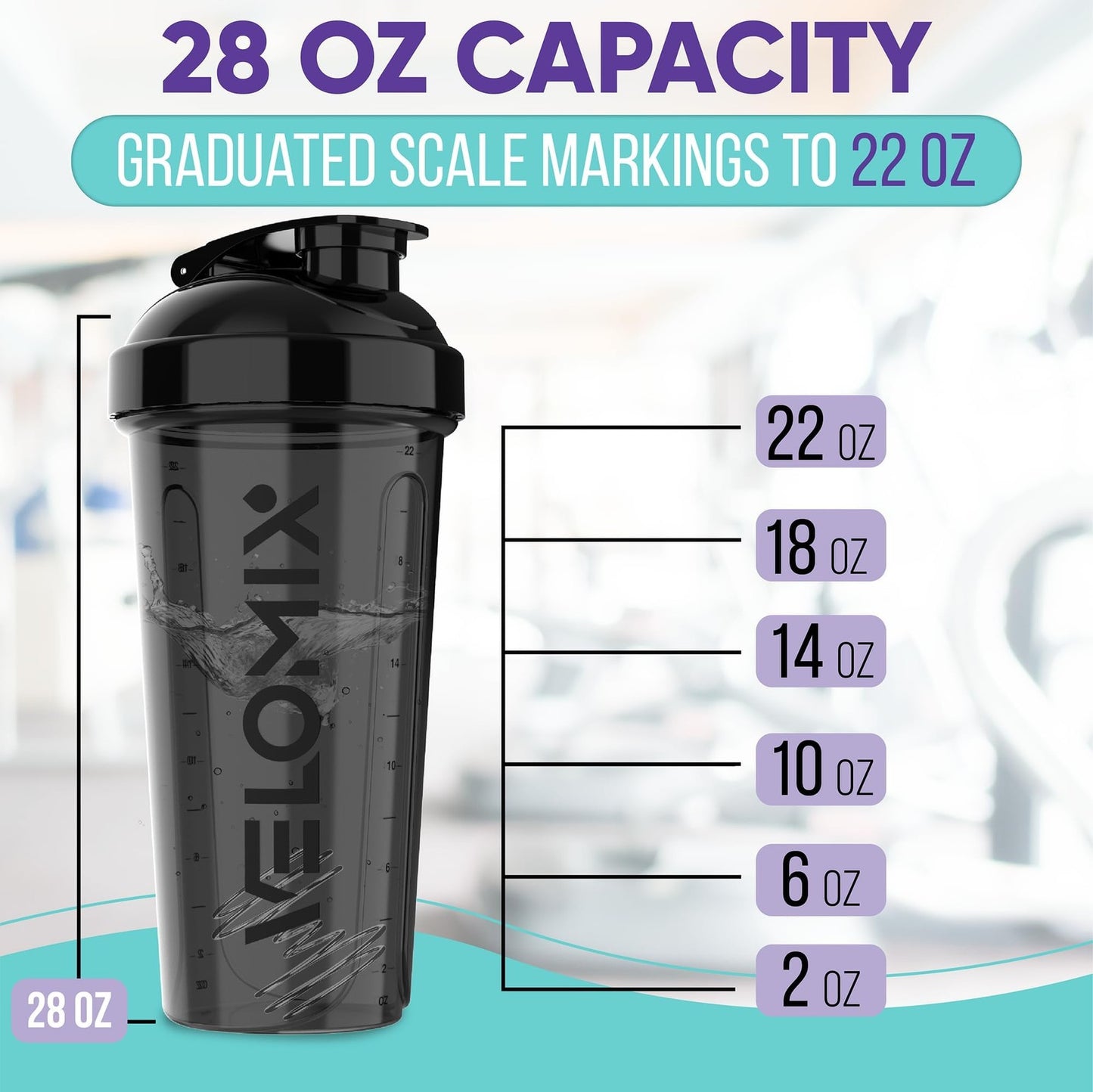 VELOMIX 2-Pack 28Oz Leak-Proof Protein Shaker Bottles W/ Wire Whisks