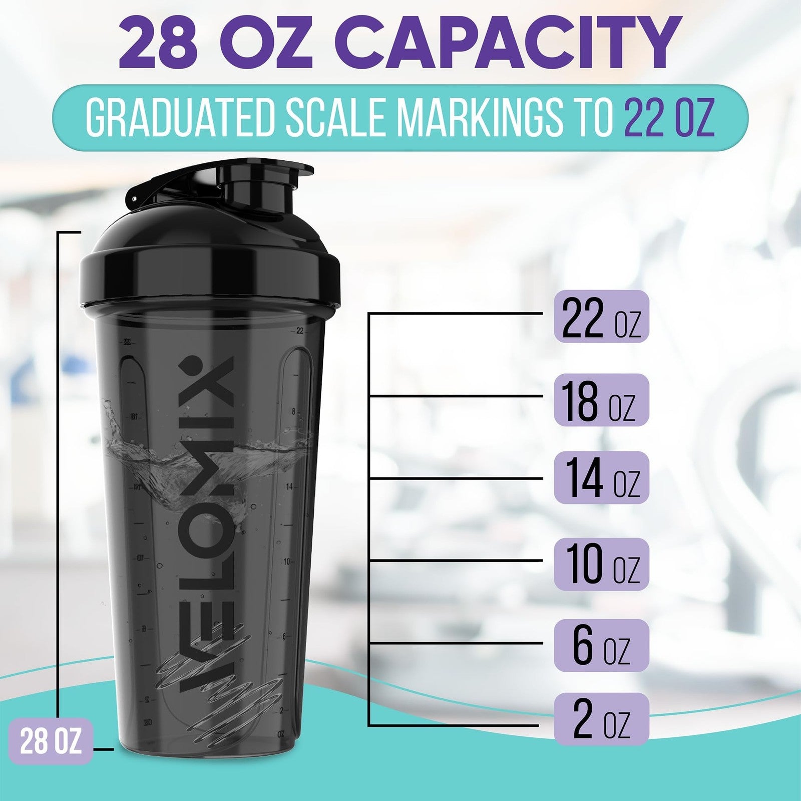 VELOMIX 2-Pack 28Oz Leak-Proof Protein Shaker Bottles W/ Wire Whisks